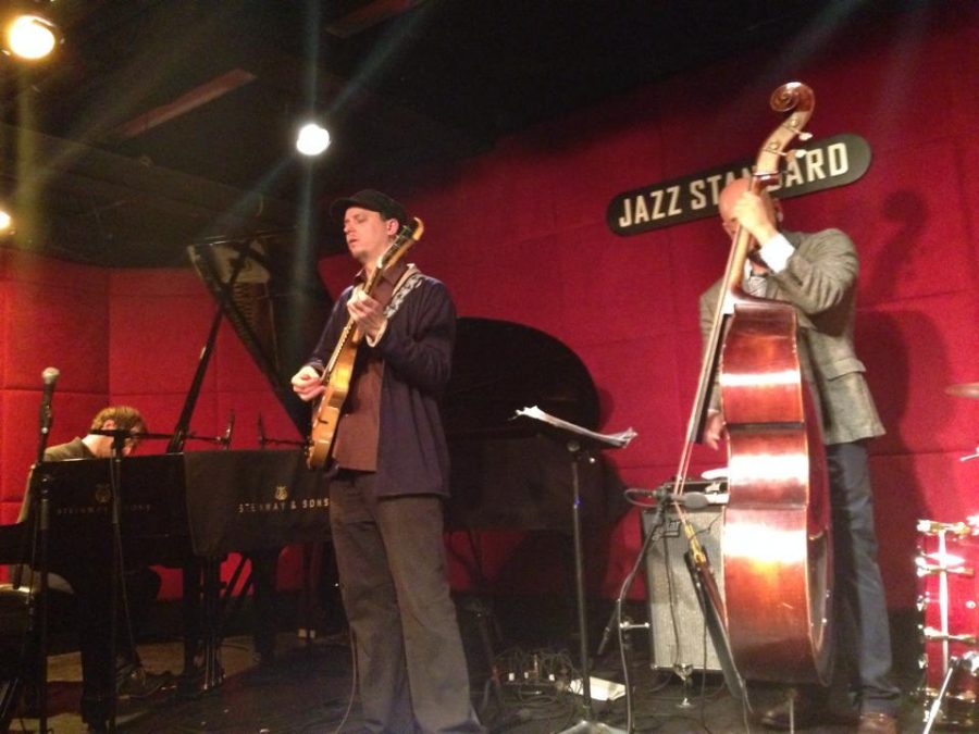 Kurt Rosenwinkel (center) and his New Quartet featuring Aaron Parks (left), Eric Revis (right), and Kendrick Scott (not pictured) performing at the Jazz Standard on January 11th, 2014