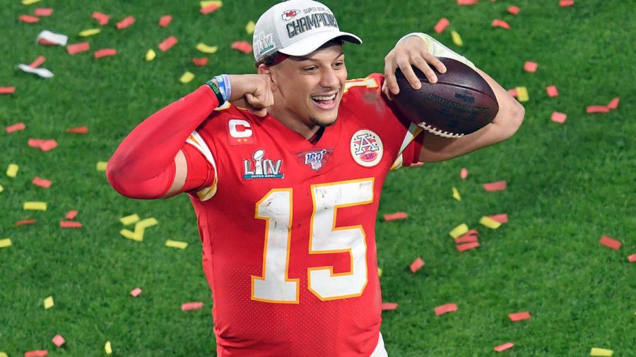 Mahomes+celebrates+the+Chiefs%E2%80%99+victory+in+the+Super+Bowl+%28photo+from+CBS+Sports%29.