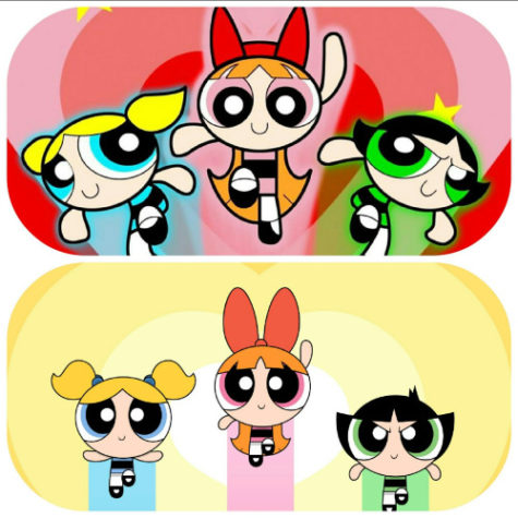 Comparison of the Powerpuff Girls: 1998 original version (top) vs. 2016 reboot (bottom).